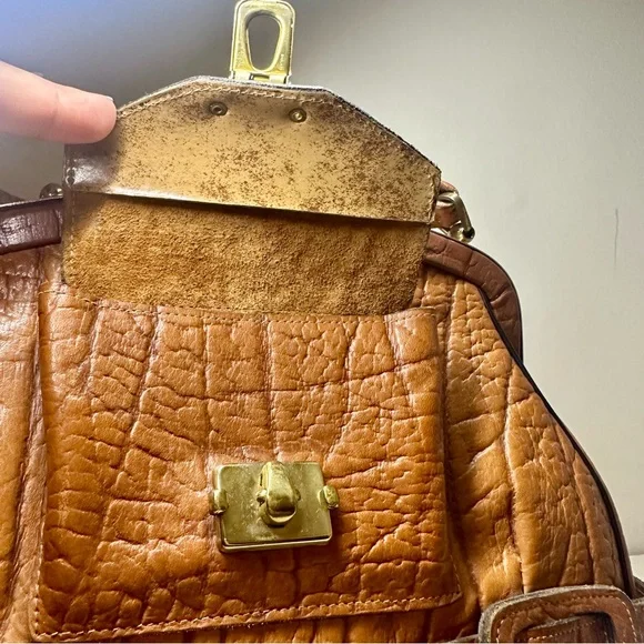 Vintage Continental Structured Leather Handbag Shoulder Purse Doctor’s Brass - Picture 12 of 12